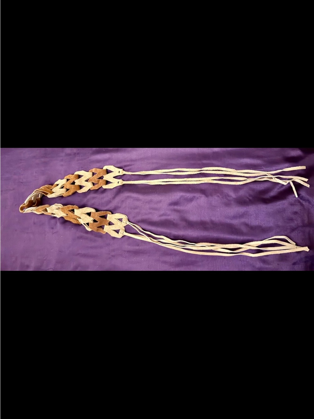 Bohemian Braided Leather Tie Belt - Tan & Cream